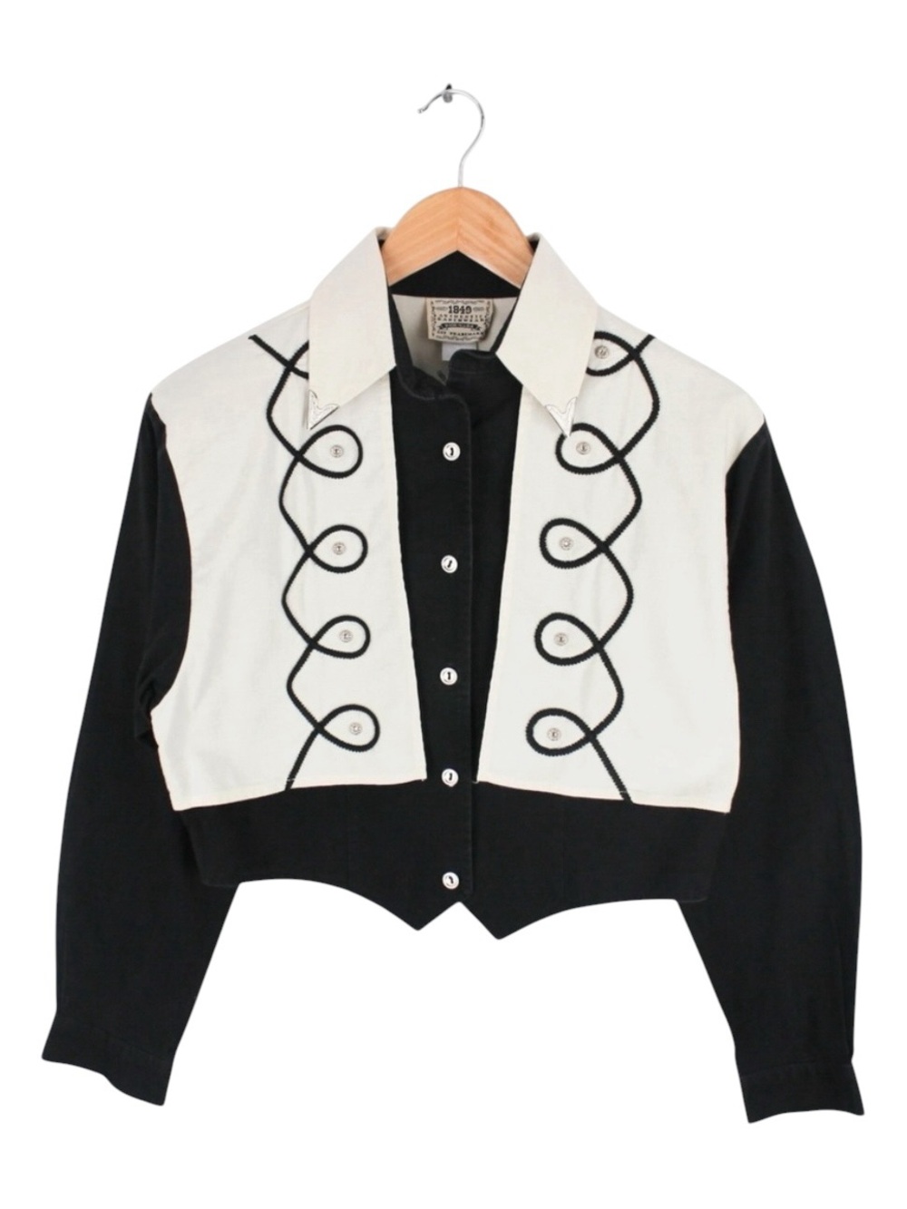 Vintage 1849 Ranchwear Western Cropped Shirt Black White Rhinestone Size Small